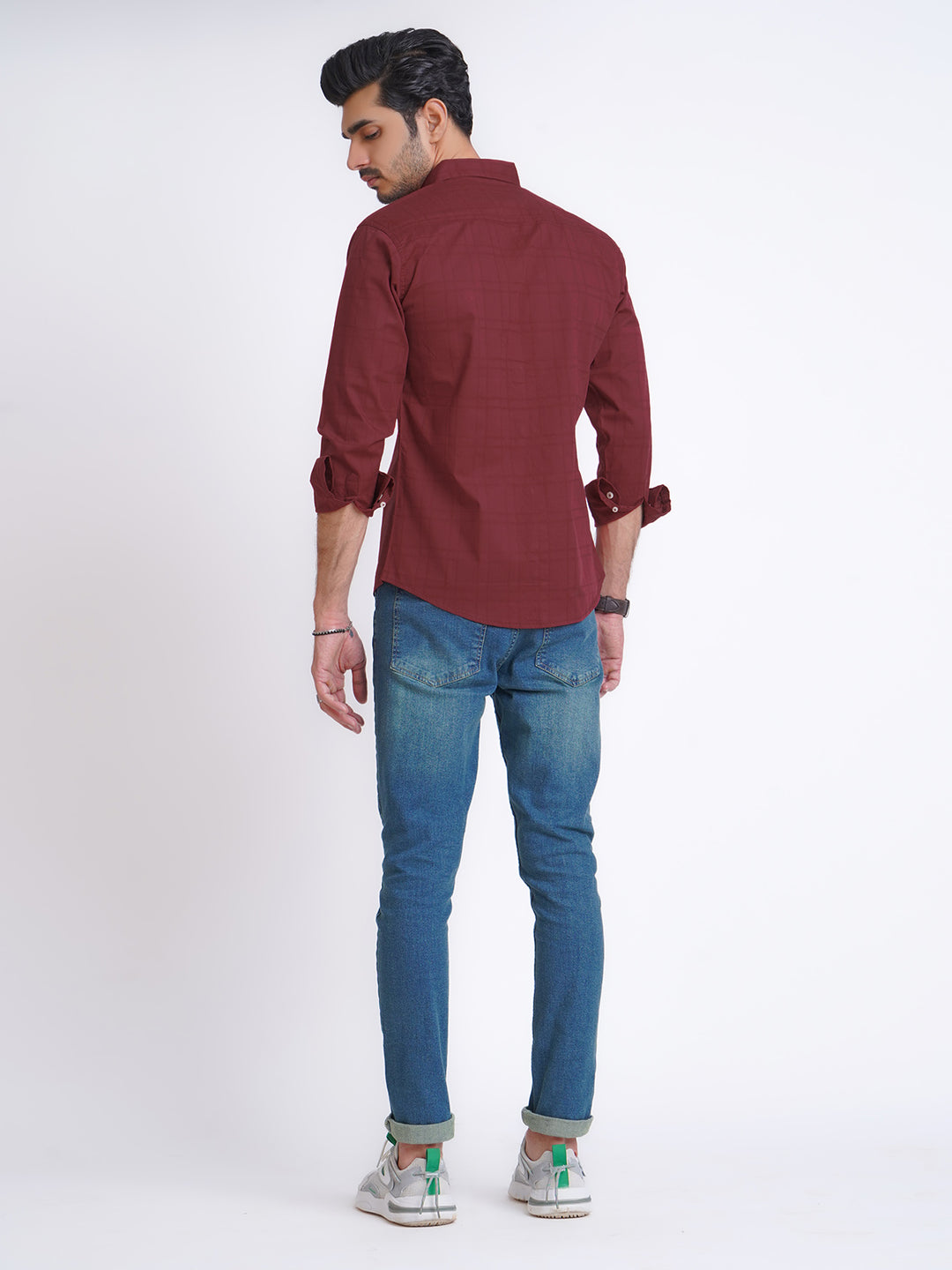 Maroon Dobby Self Button Down Casual Shirt (CSB-147)