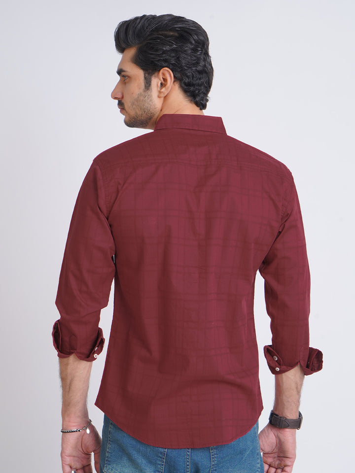 Maroon Dobby Self Button Down Casual Shirt (CSB-147)