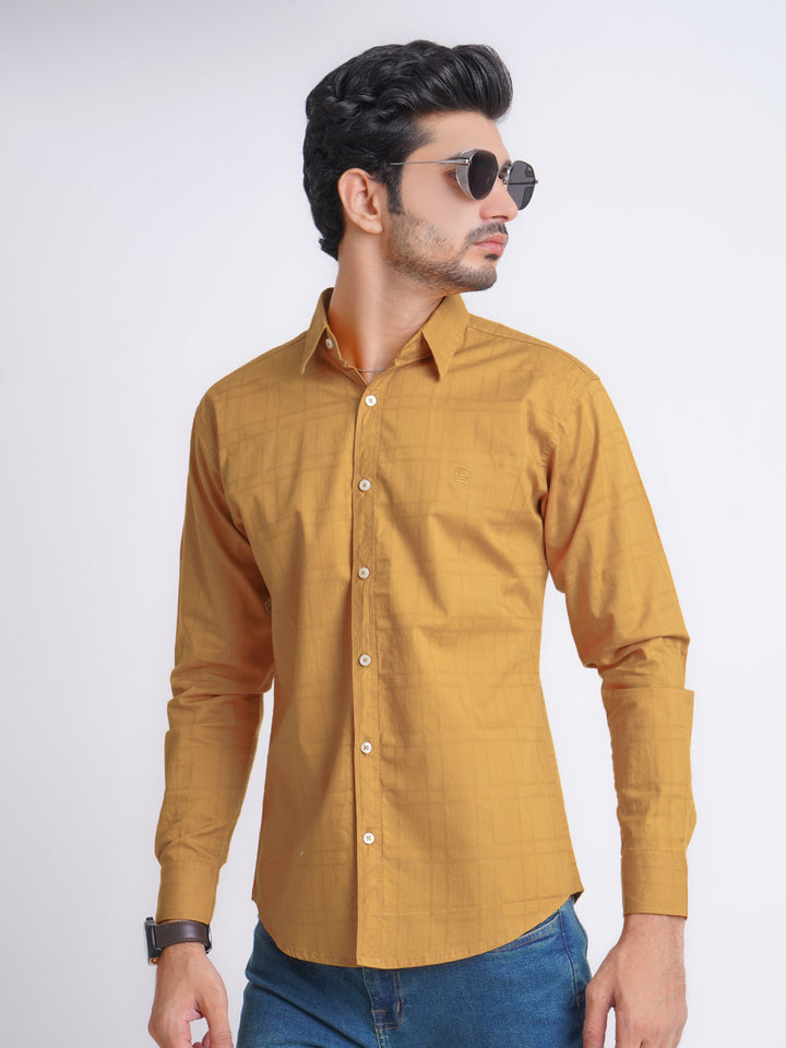 Mustard Dobby Self Button Down Casual Shirt (CSB-148)