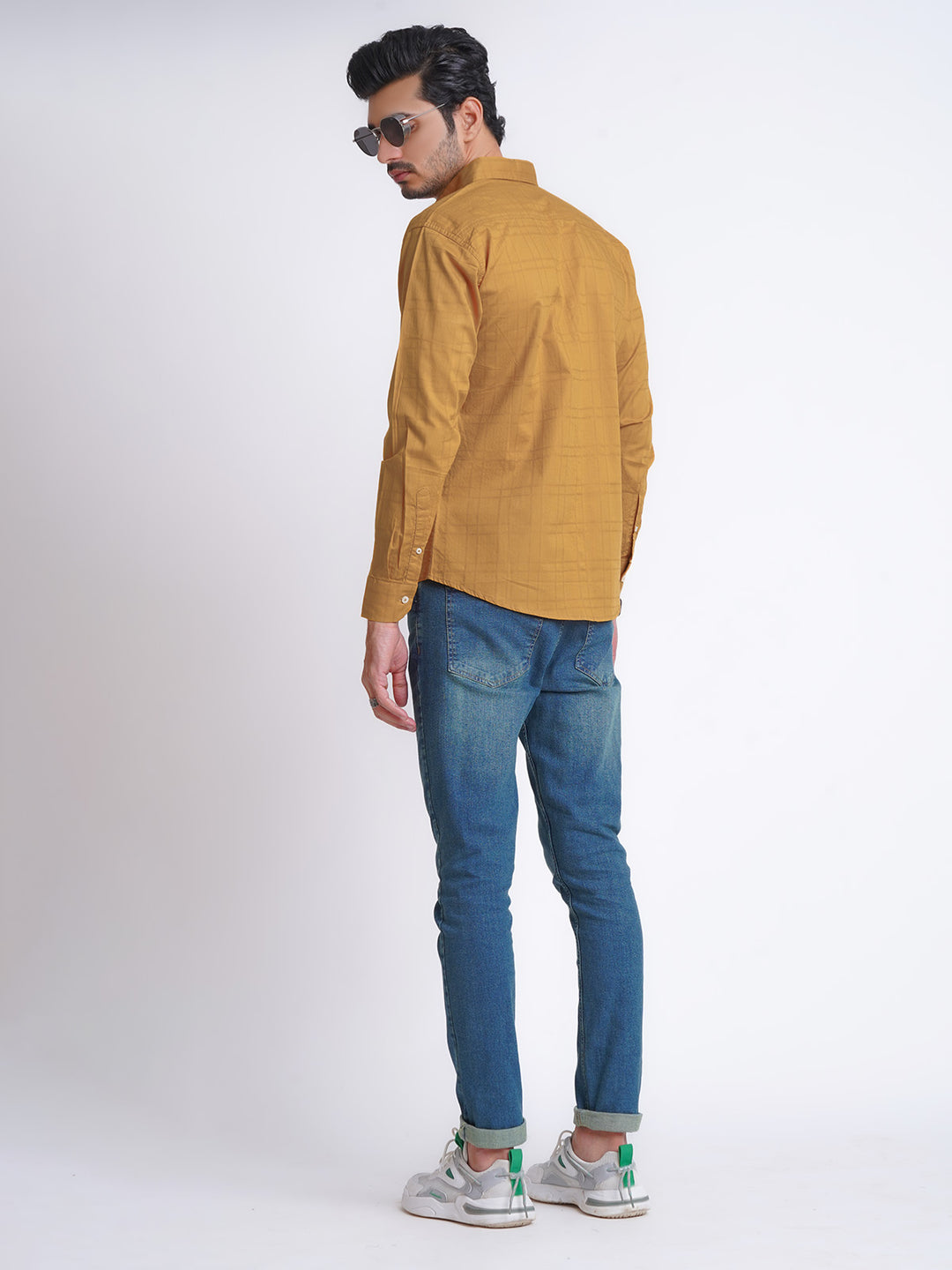 Mustard Dobby Self Button Down Casual Shirt (CSB-148)