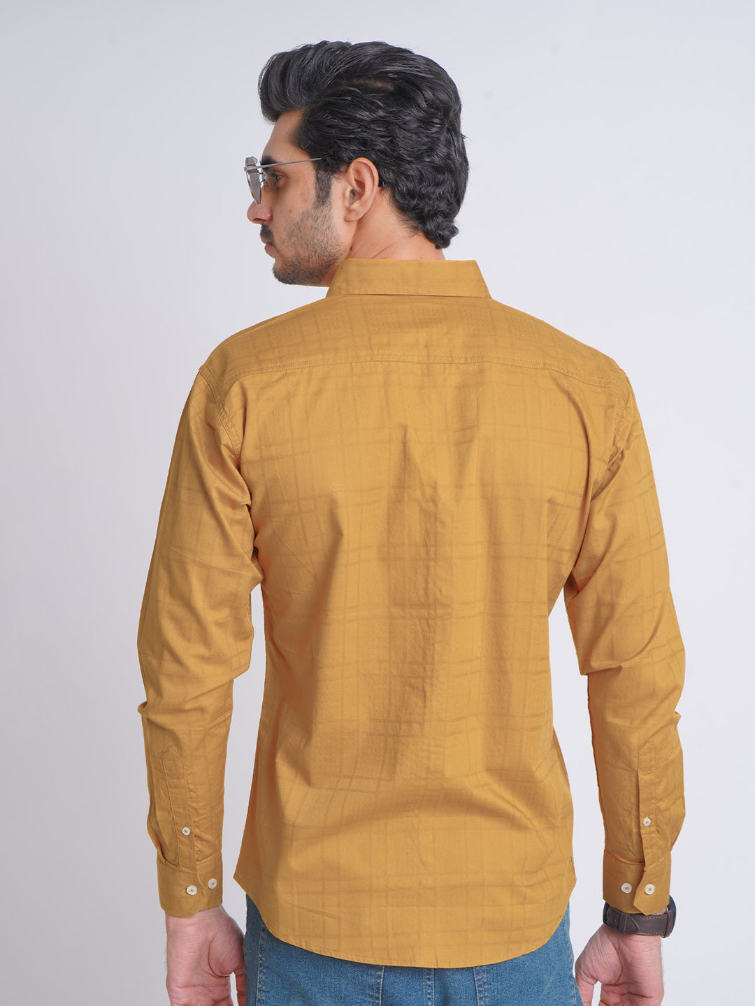 Mustard Dobby Self Button Down Casual Shirt (CSB-148)