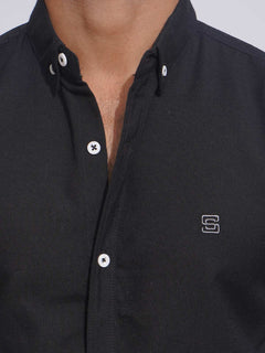 Black Plain Button Down Casual Shirt (CSB-149)