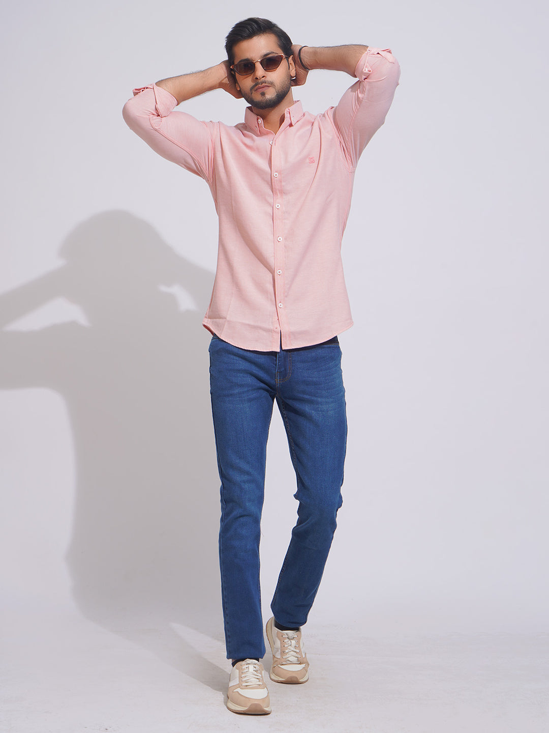 Peach Self Button Down Casual Shirt (CSB-150)