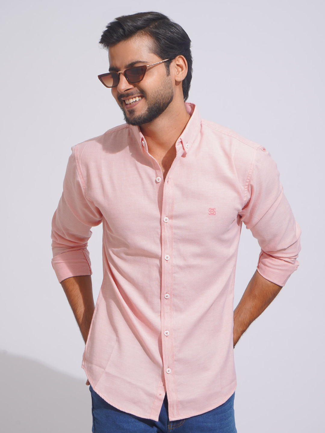 Peach Self Button Down Casual Shirt (CSB-150)