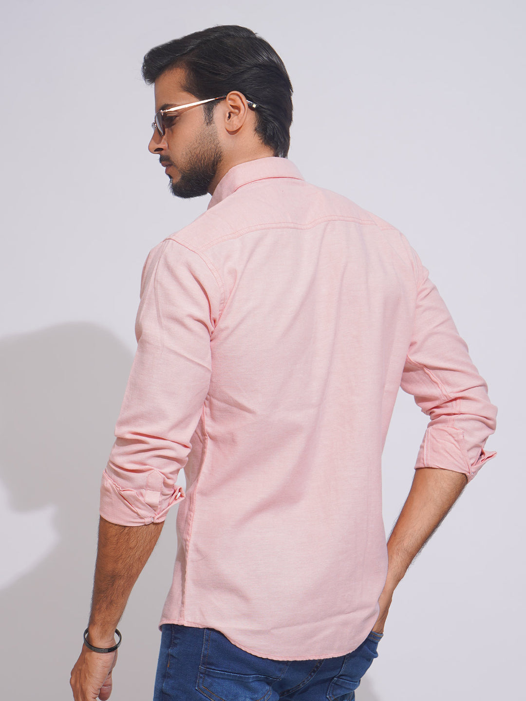 Peach Self Button Down Casual Shirt (CSB-150)