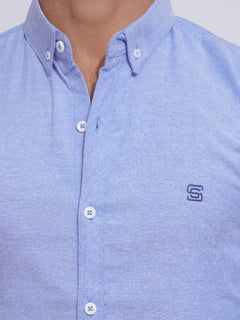 Blue Self Button Down Casual Shirt (CSB-151)