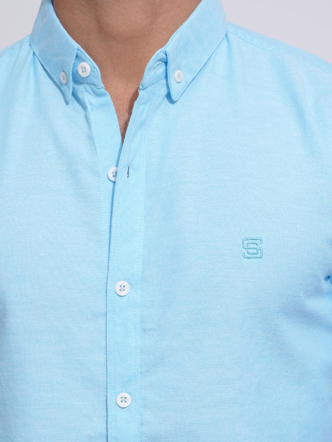 Sky Blue Self Button Down Casual Shirt (CSB-152)