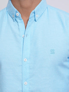 Sky Blue Self Button Down Casual Shirt (CSB-152)