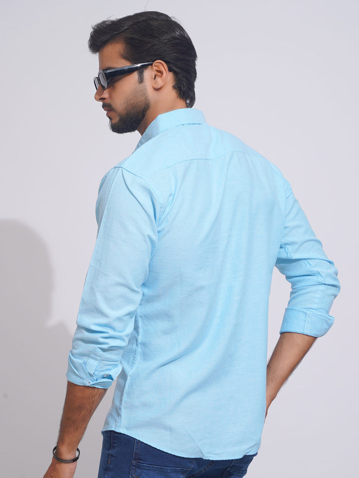 Sky Blue Self Button Down Casual Shirt (CSB-152)