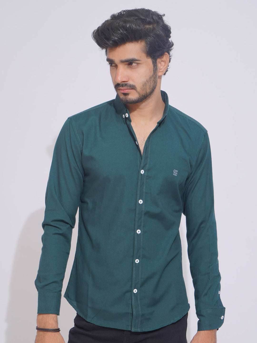 Bottle Green  Button Down Casual Shirt (CSB-153)