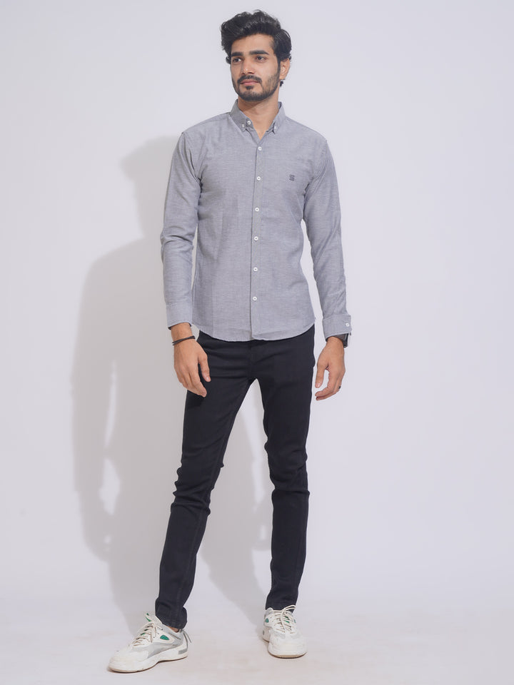 Grey Self Button Down Casual Shirt (CSB-154)