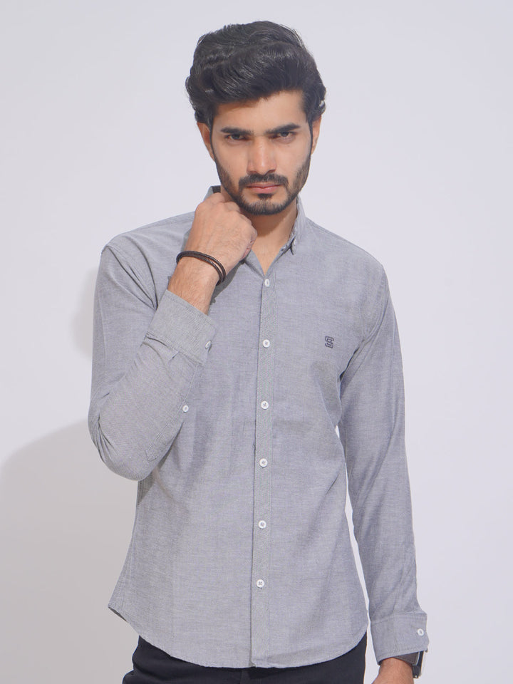 Grey Self Button Down Casual Shirt (CSB-154)