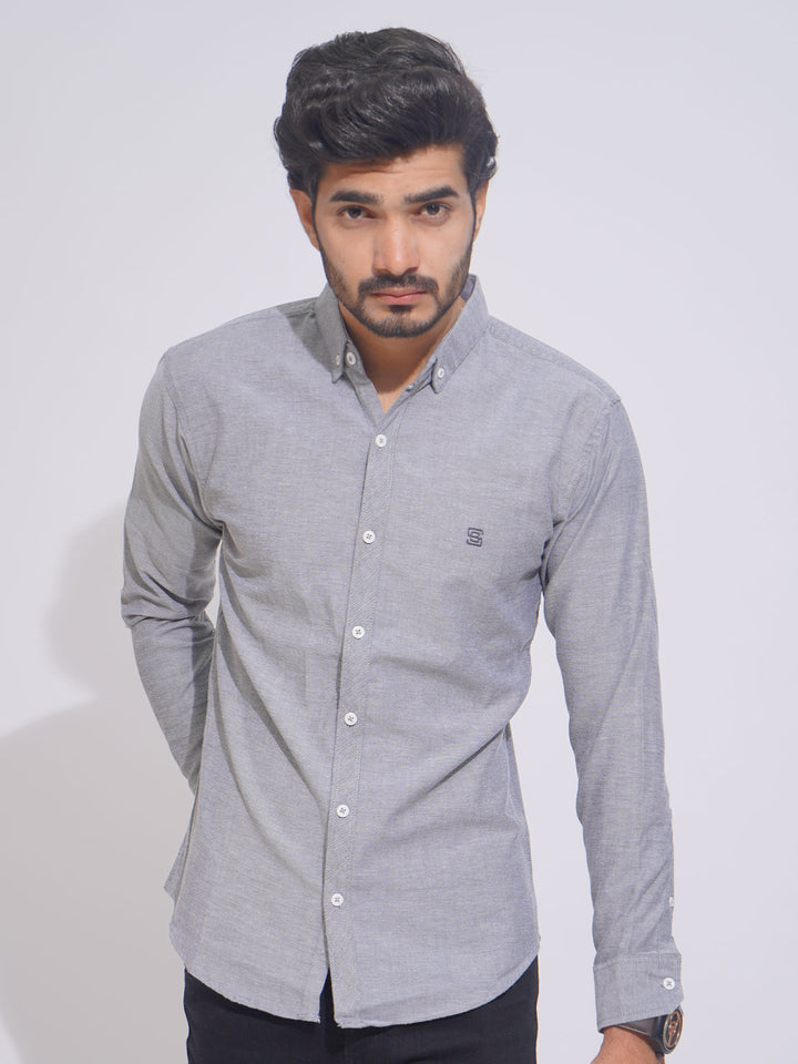 Grey Self Button Down Casual Shirt (CSB-154)