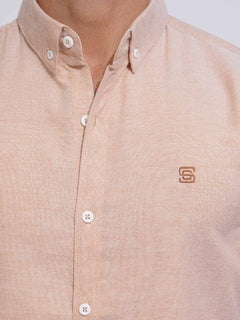 Light Brown Self Button Down Casual Shirt (CSB-155)