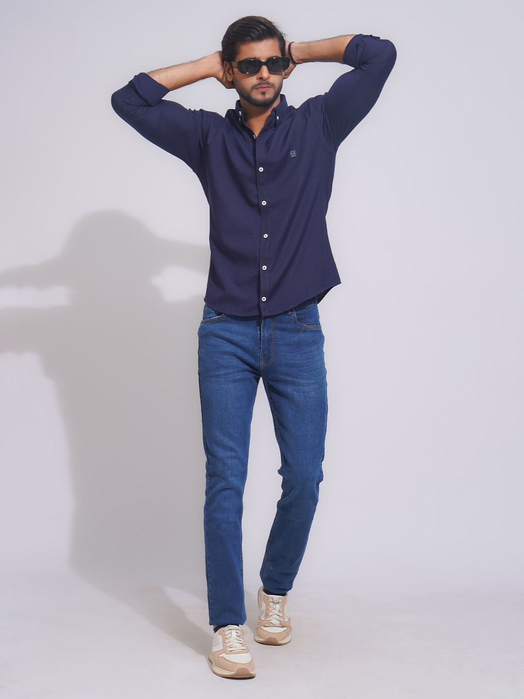 Navy Blue Plain Button Down Casual Shirt (CSB-156)