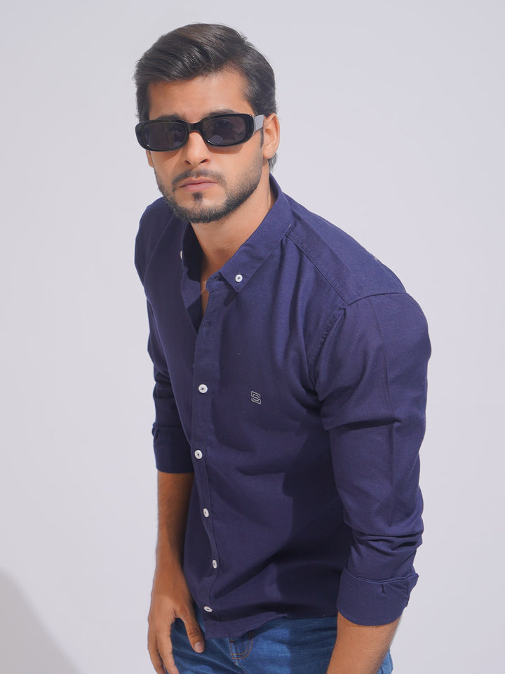 Navy Blue Plain Button Down Casual Shirt (CSB-156)