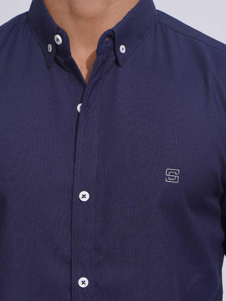 Navy Blue Plain Button Down Casual Shirt (CSB-156)