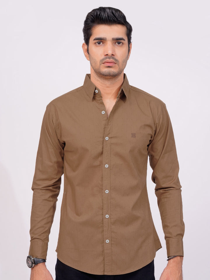 Brown Self  Button Down Casual Shirt (CSB-158)