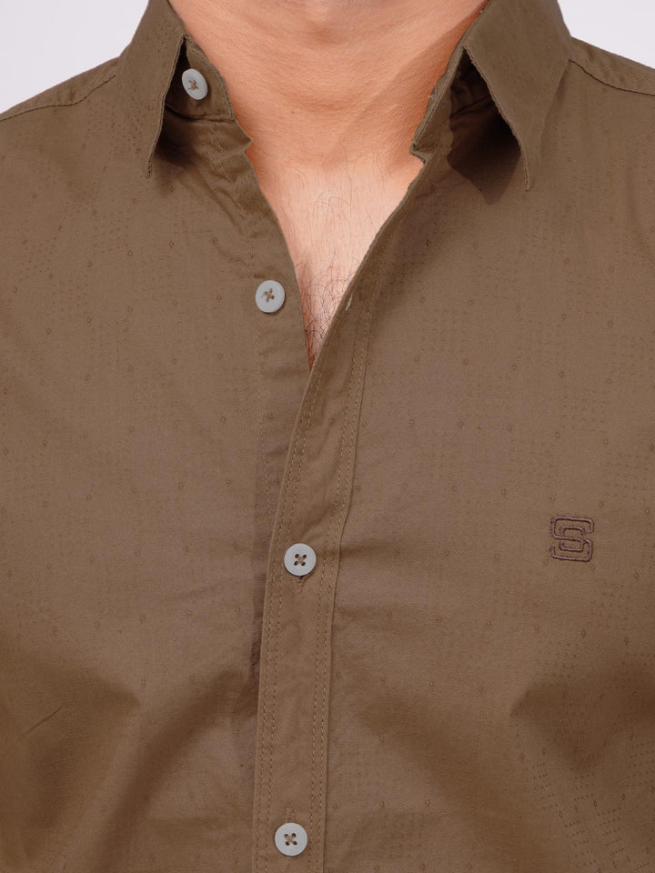 Brown Self  Button Down Casual Shirt (CSB-158)