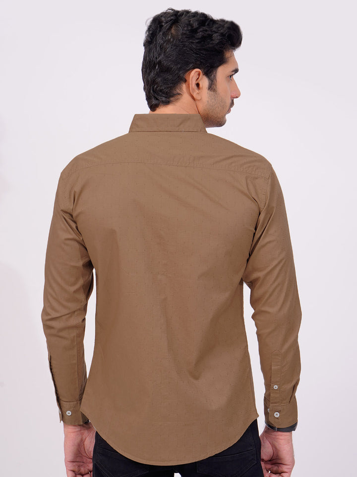 Brown Self  Button Down Casual Shirt (CSB-158)