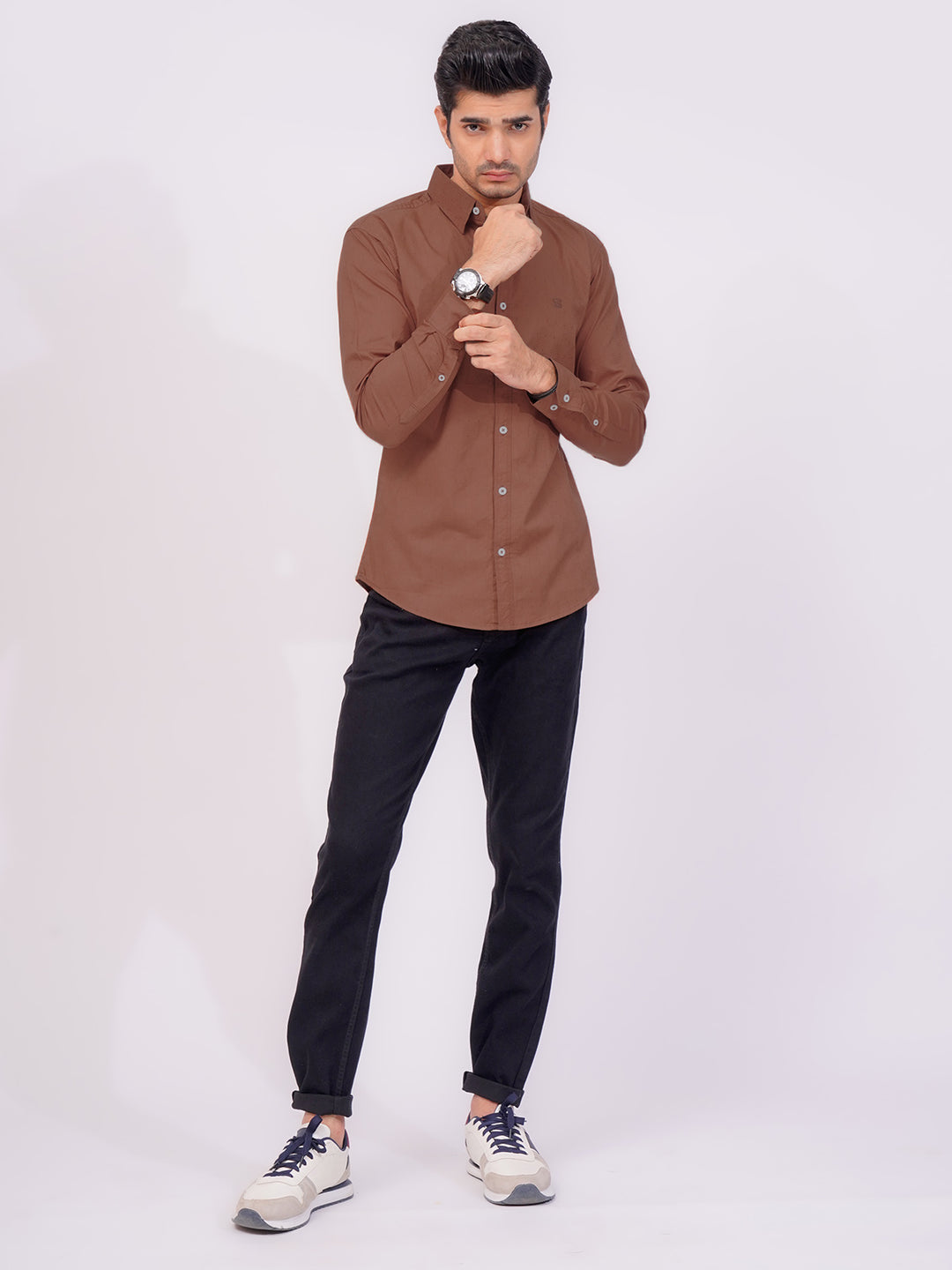 Rust Self  Button Down Casual Shirt (CSB-162)