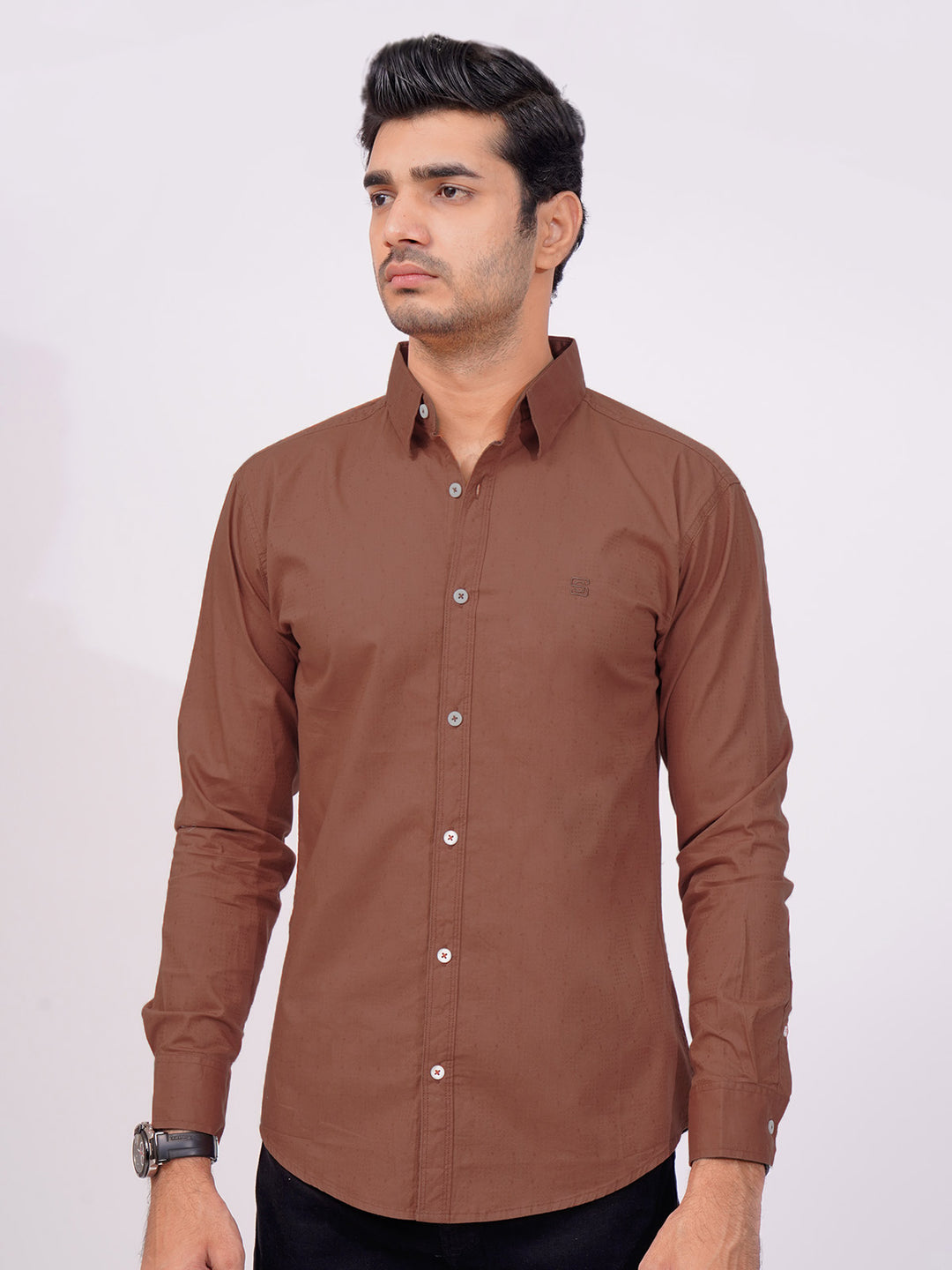 Rust Self  Button Down Casual Shirt (CSB-162)