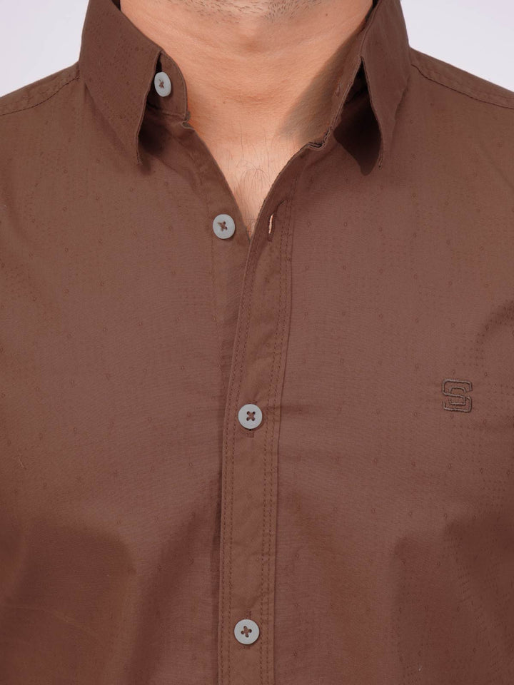 Rust Self  Button Down Casual Shirt (CSB-162)