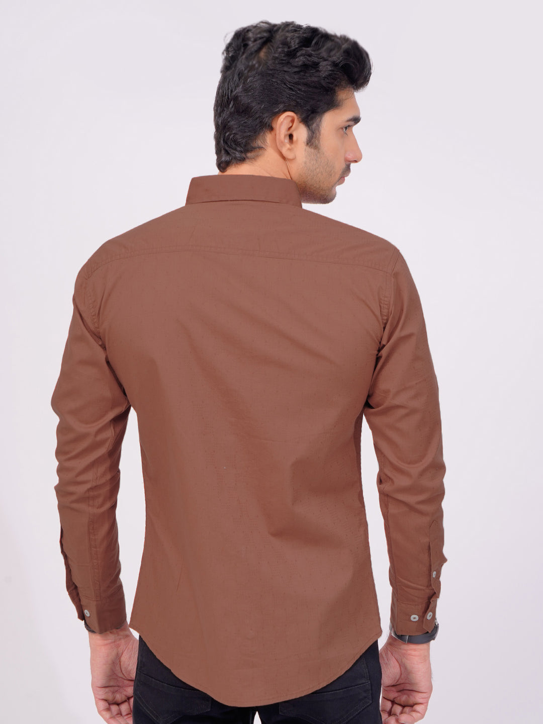 Rust Self  Button Down Casual Shirt (CSB-162)