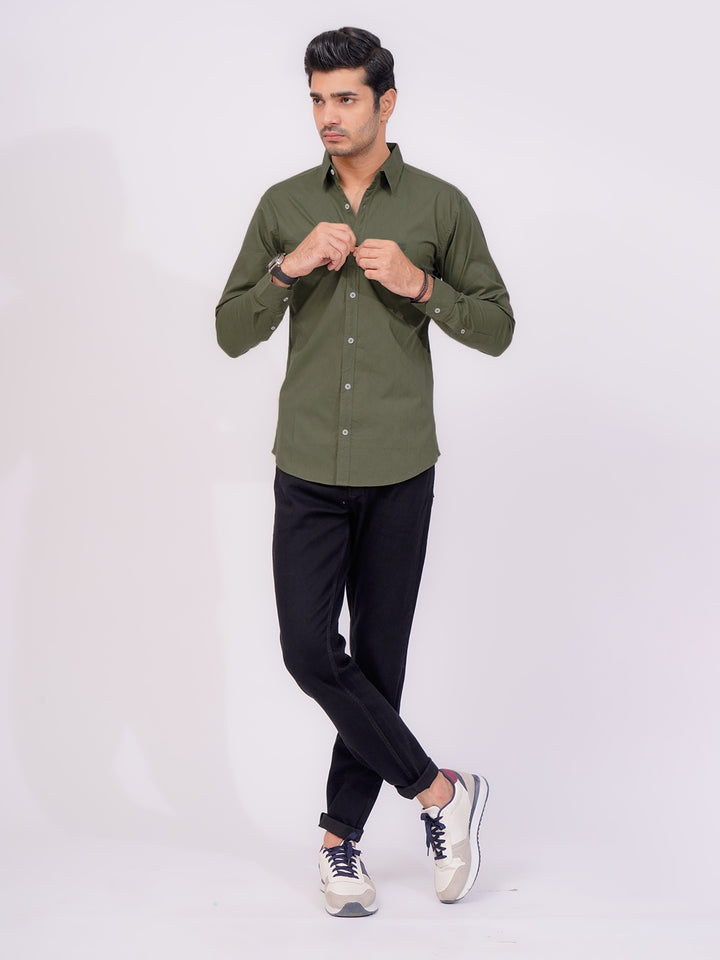 Olive Self  Button Down Casual Shirt (CSB-164)