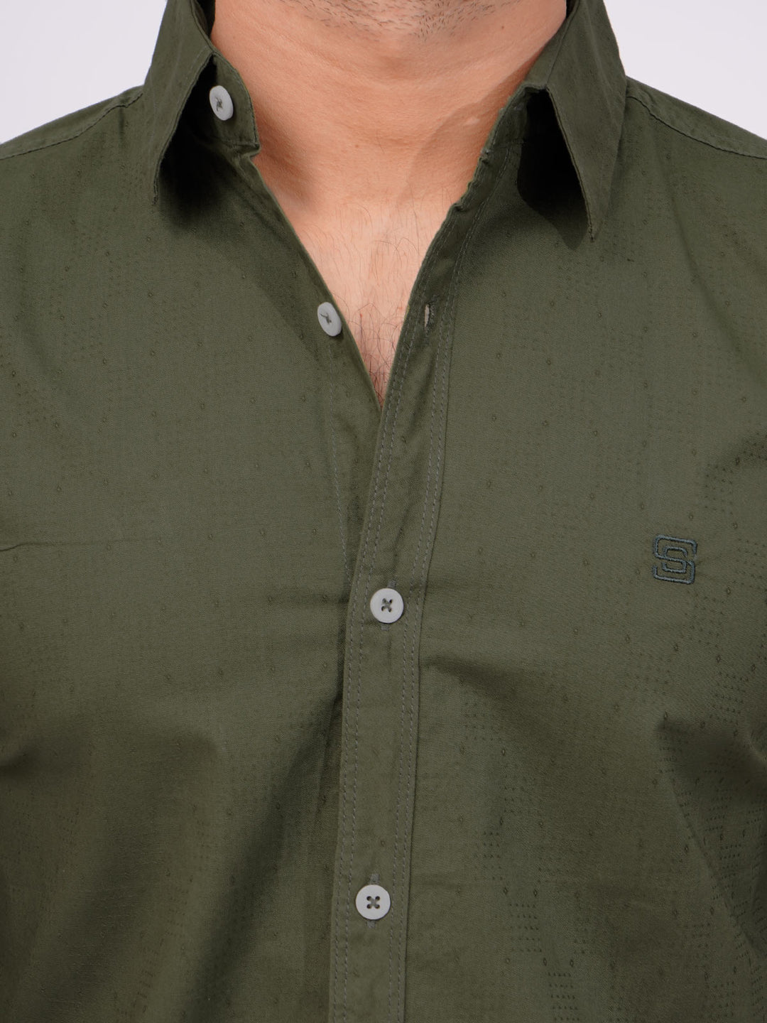 Olive Self  Button Down Casual Shirt (CSB-164)