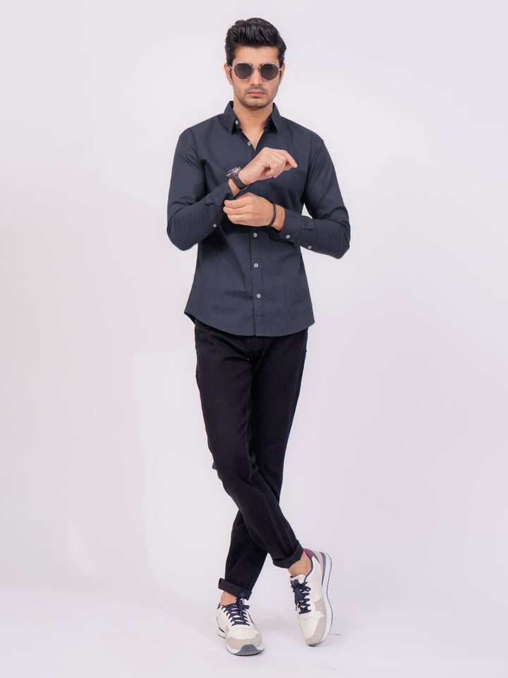 Navy Blue Self  Button Down Casual Shirt (CSB-166)