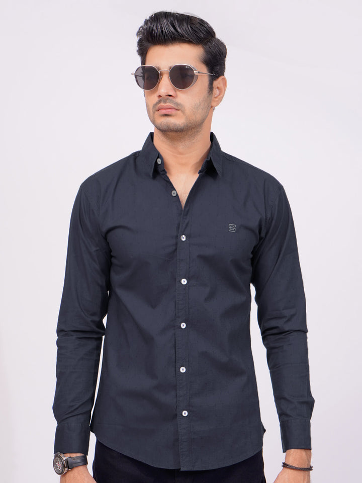 Navy Blue Self  Button Down Casual Shirt (CSB-166)