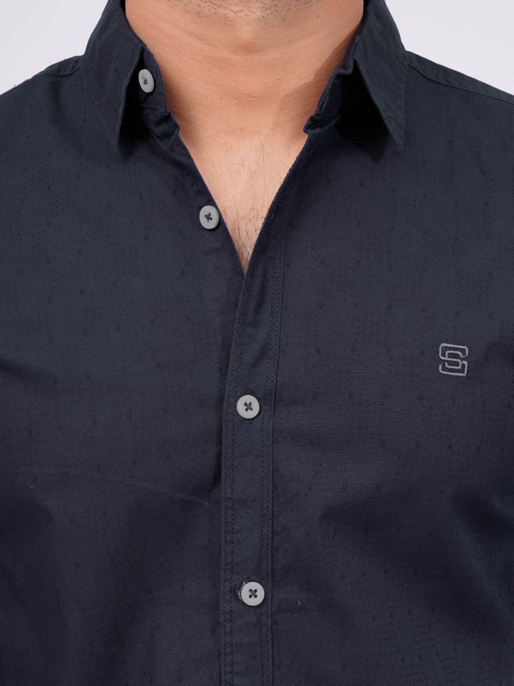 Navy Blue Self  Button Down Casual Shirt (CSB-166)