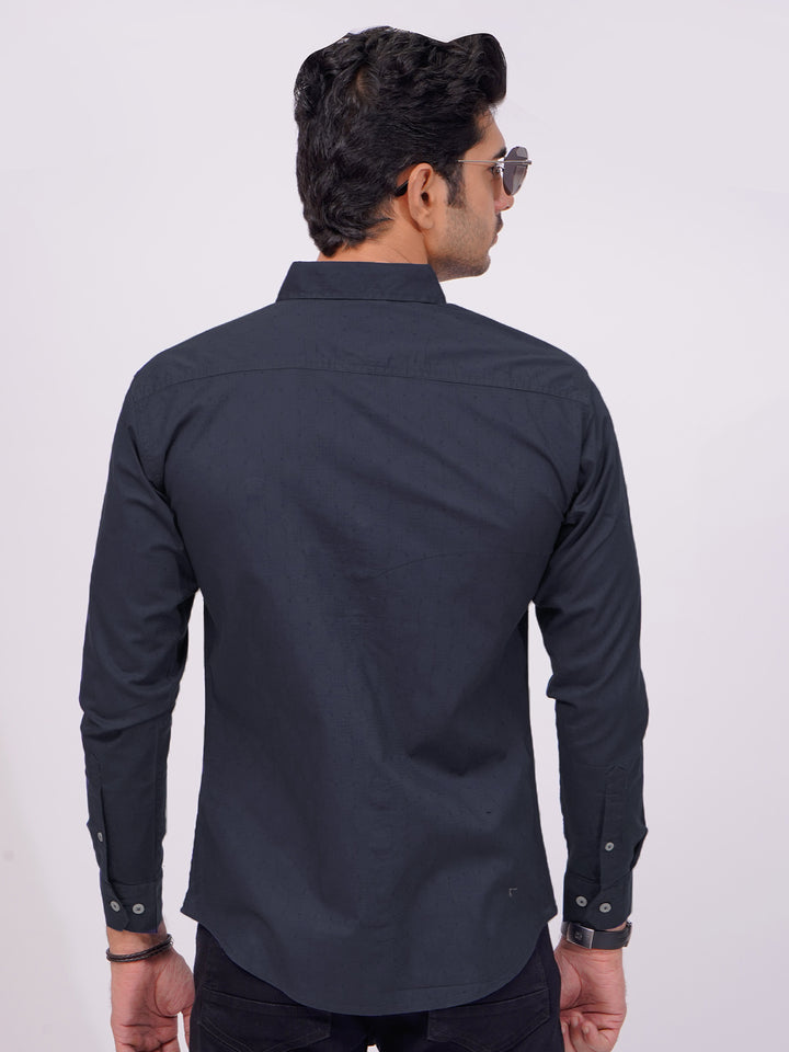 Navy Blue Self  Button Down Casual Shirt (CSB-166)