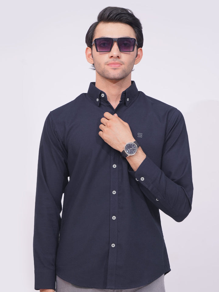 Navy Blue Plain Button Down Casual Shirt (CSB-167)