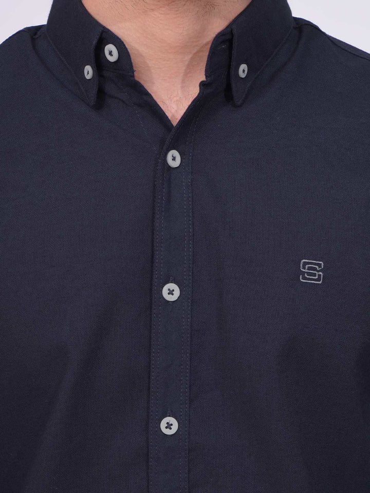 Navy Blue Plain Button Down Casual Shirt (CSB-167)