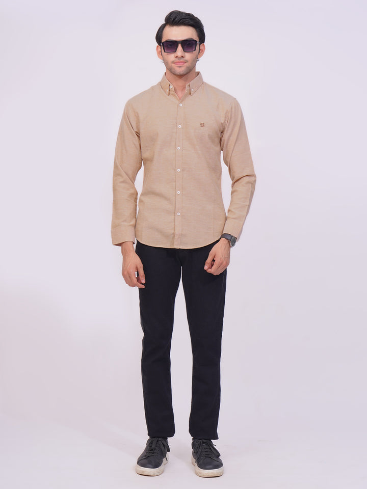 Light Brown Self Button Down Casual Shirt (CSB-168)