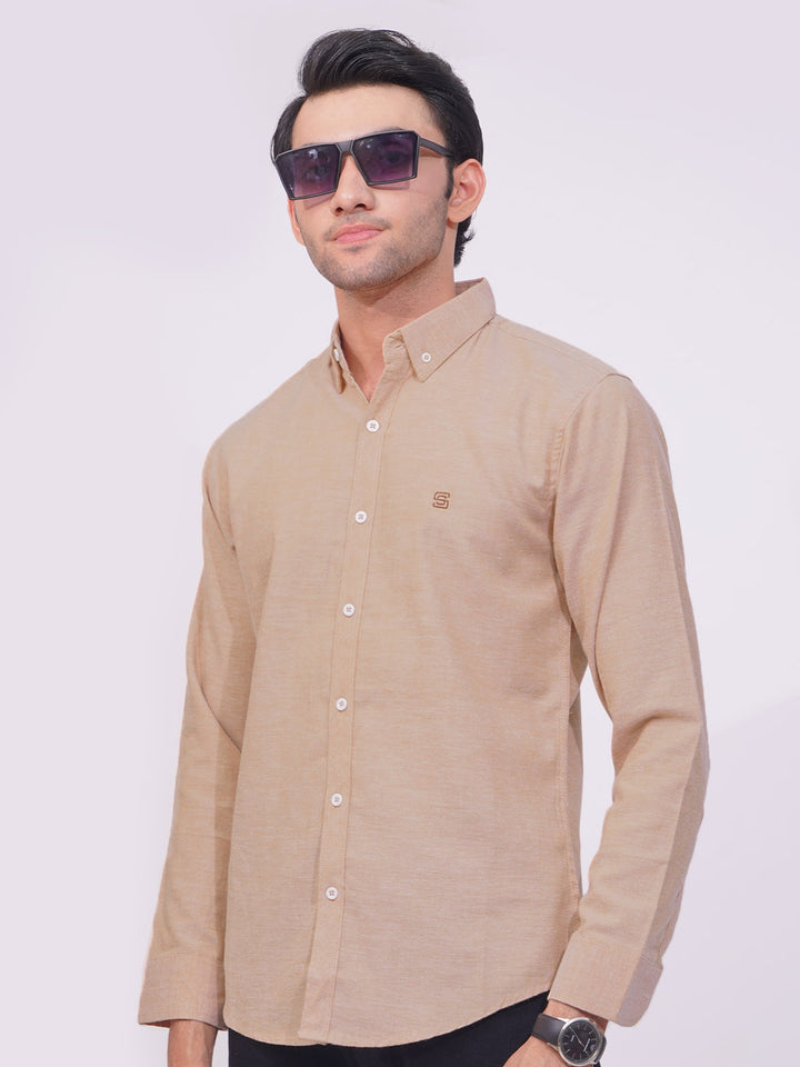 Light Brown Self Button Down Casual Shirt (CSB-168)