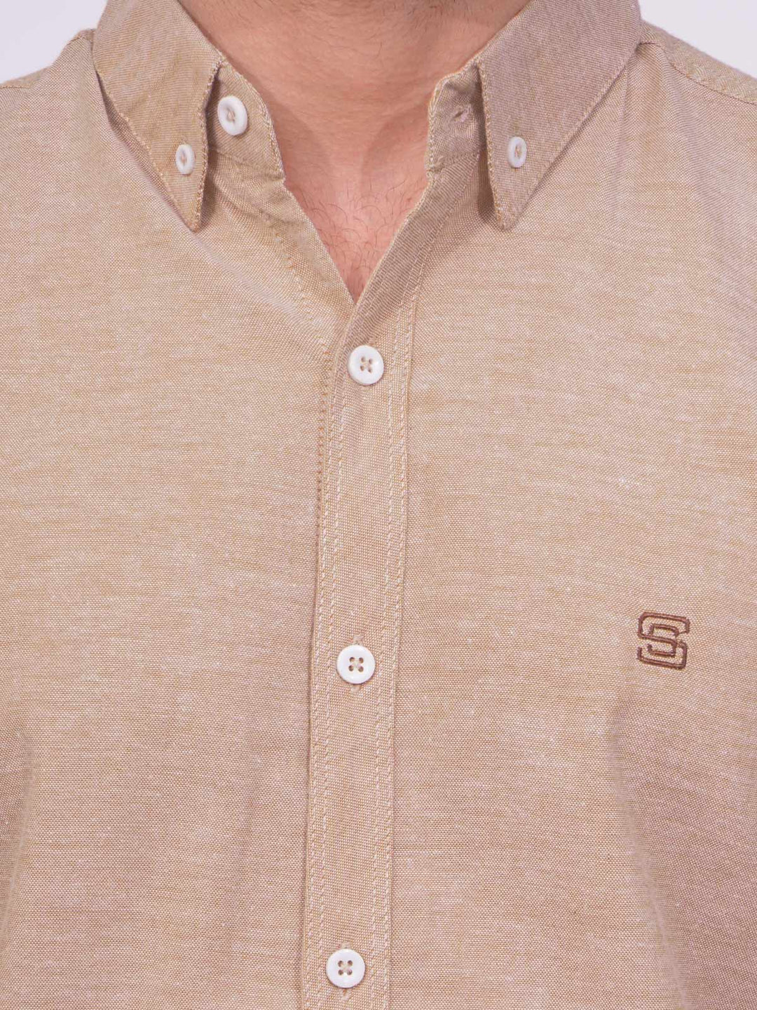 Light Brown Self Button Down Casual Shirt (CSB-168)