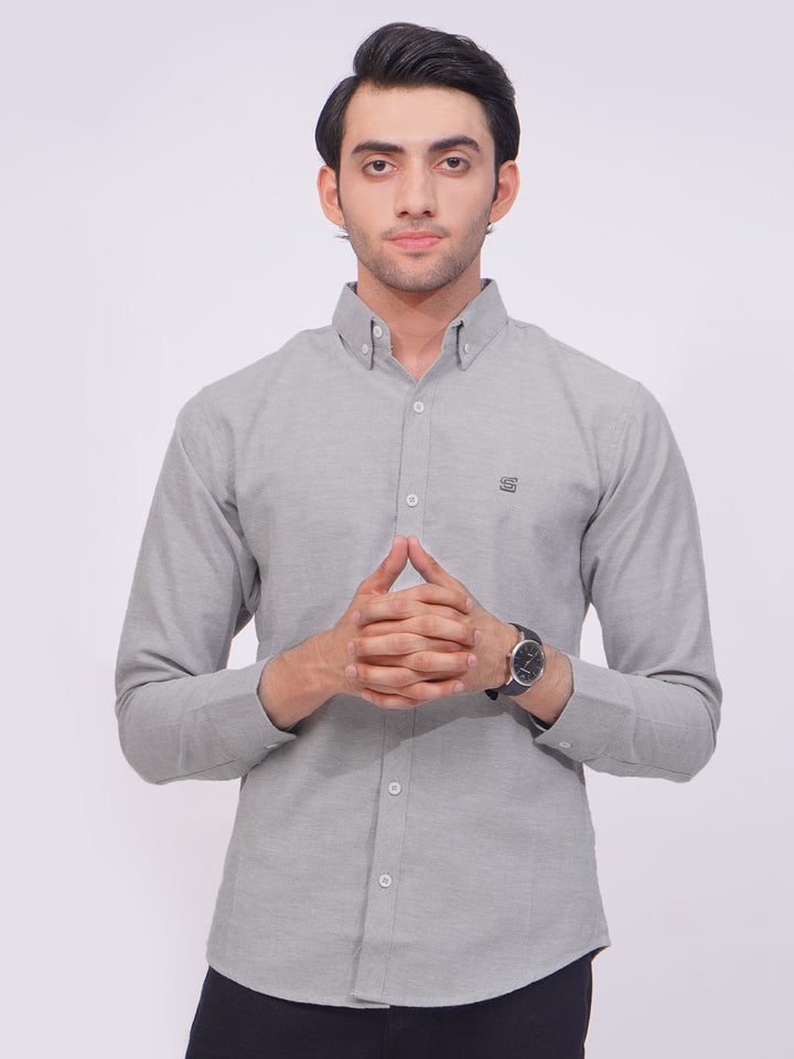 Light Grey Self Button Down Casual Shirt (CSB-169)