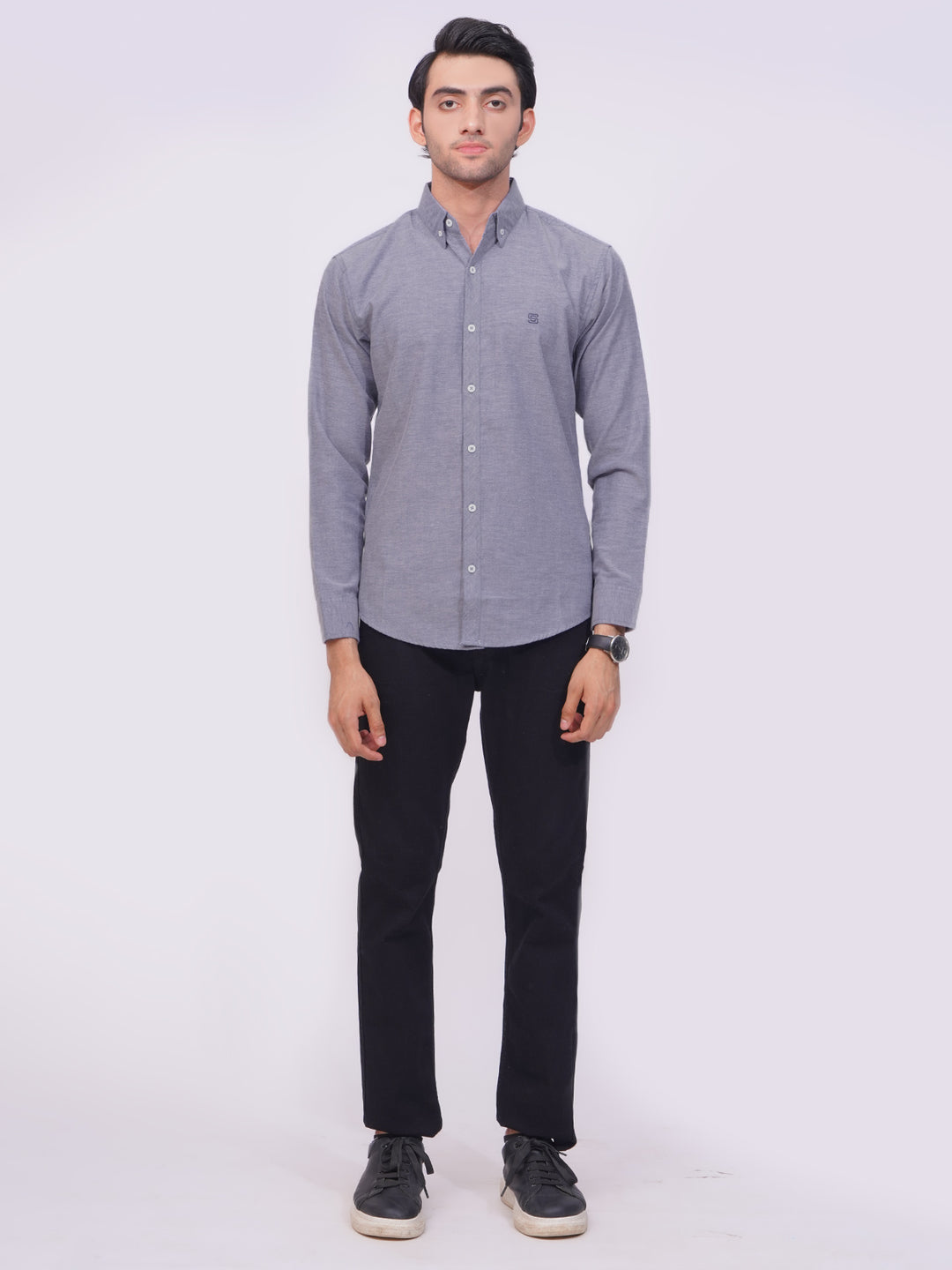 Greyish Blue Self Button Down Casual Shirt (CSB-171)