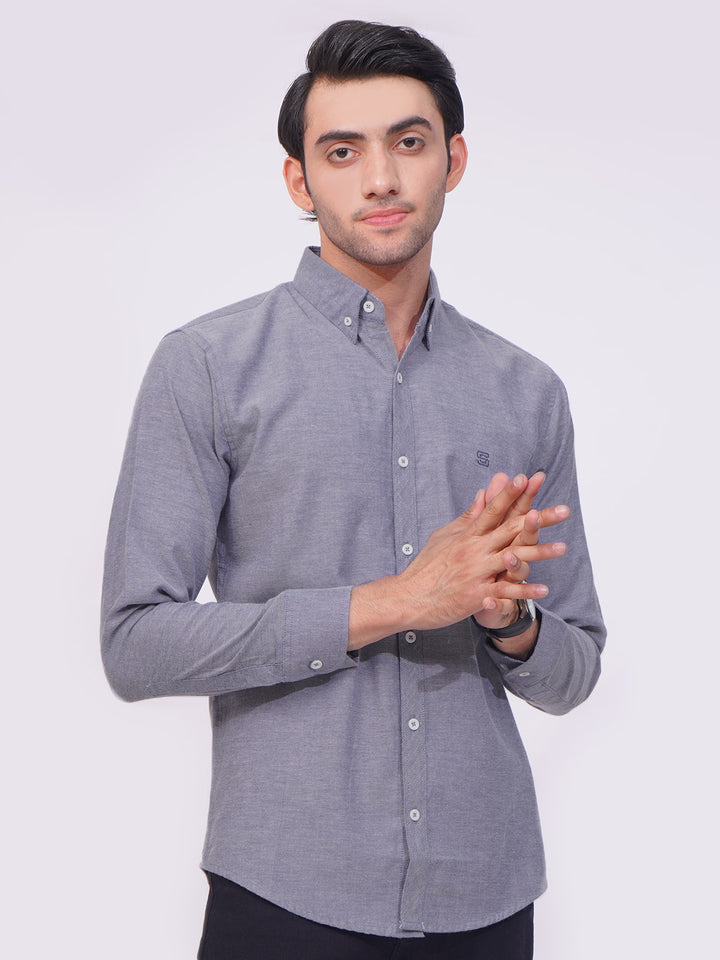 Greyish Blue Self Button Down Casual Shirt (CSB-171)