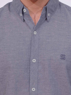 Greyish Blue Self Button Down Casual Shirt (CSB-171)