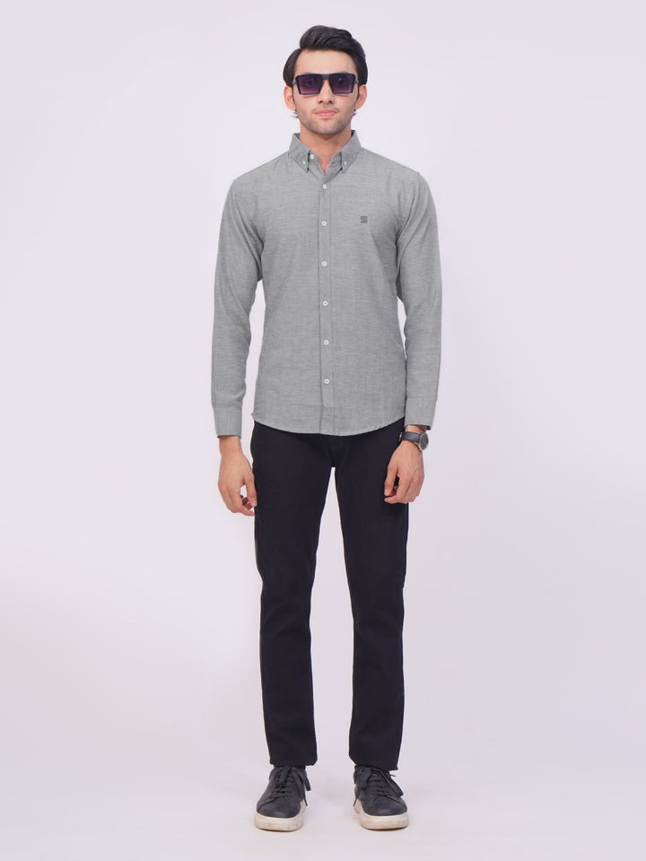 Grey Self Button Down Casual Shirt (CSB-172)