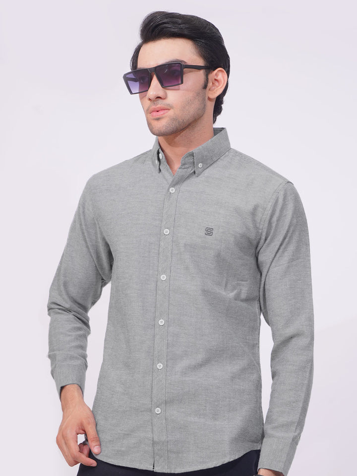 Grey Self Button Down Casual Shirt (CSB-172)