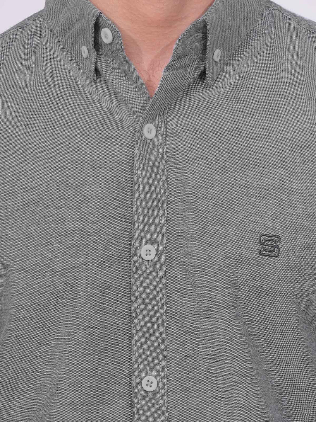 Grey Self Button Down Casual Shirt (CSB-172)