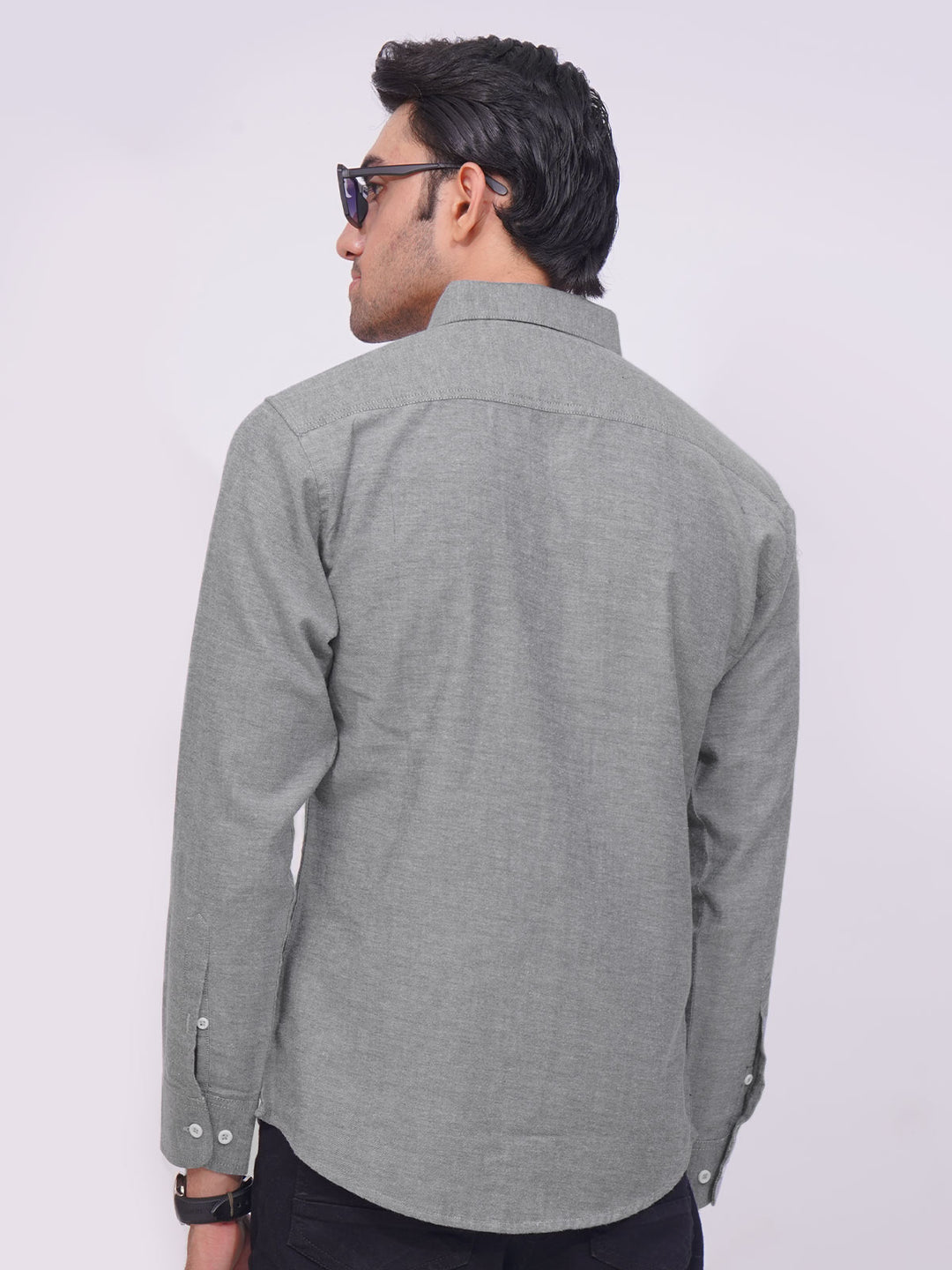 Grey Self Button Down Casual Shirt (CSB-172)