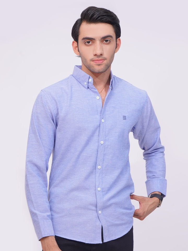 Blue Self Button Down Casual Shirt (CSB-173)