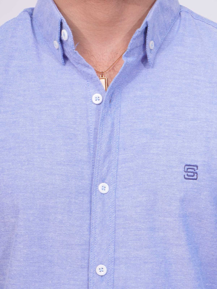 Blue Self Button Down Casual Shirt (CSB-173)