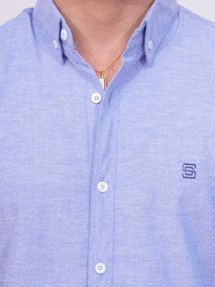 Blue Self Button Down Casual Shirt (CSB-173)